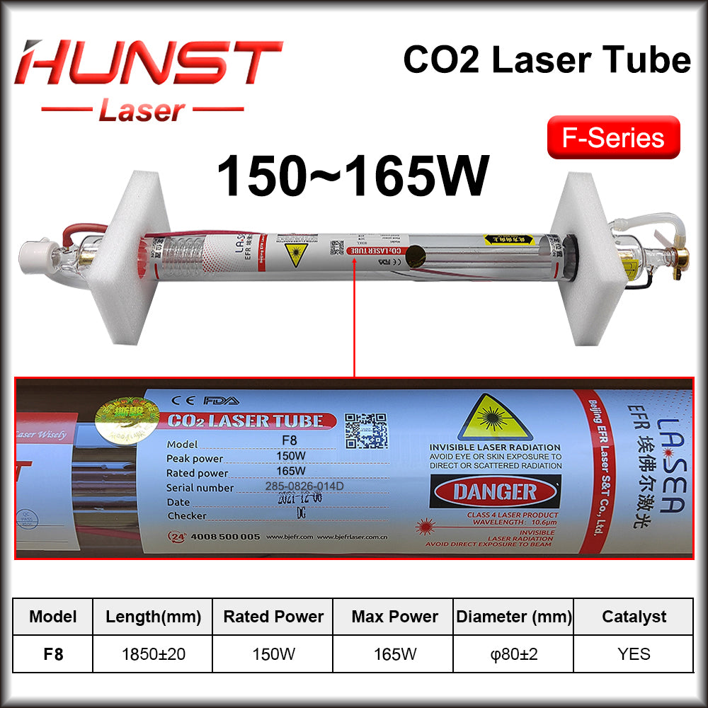 Hunst EFR F2 F4 F6 Co2 Laser Tubo Potência 40~150W Diâmetro 60/80mm Lâmpada Laser Para Co2 Laser Cutter Máquina de Gravação