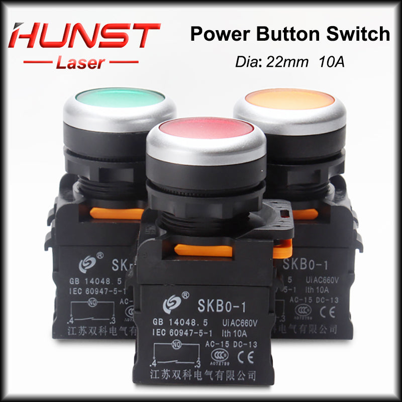 Hunst 22mm Interruptor de botão de pressão de contato de prata de qualidade, para máquina de marcação a laser e máquina de corte e gravação a laser de CO2