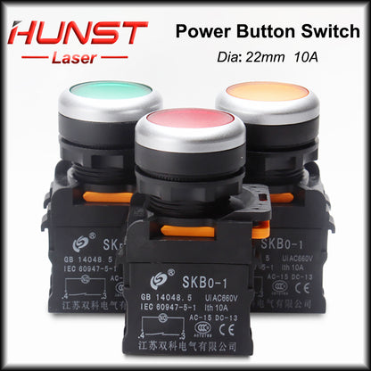 Hunst 22mm Interruptor de botão de pressão de contato de prata de qualidade, para máquina de marcação a laser e máquina de corte e gravação a laser de CO2