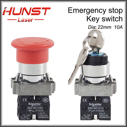 Botão de parada de emergência Hunst NC Chave interruptora NO AC15 10A para máquina de corte e gravação a laser de CO2