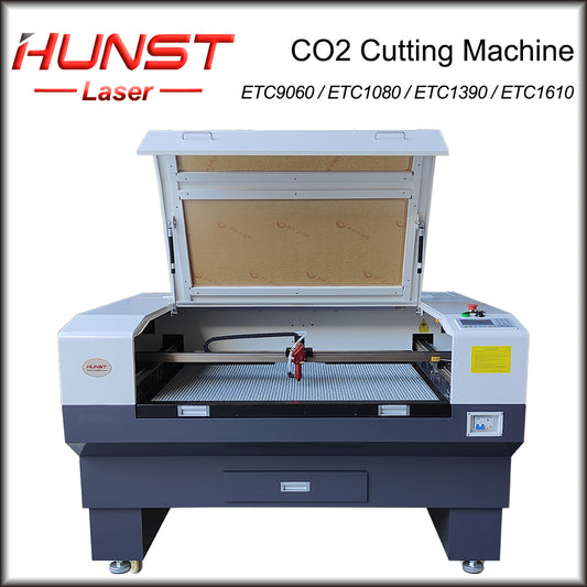 Hunst 80w 100w 130w CO2 Máquina de corte e gravação a laser 9060/1080/1390/1610 Cortador a laser para madeira, tecido acrílico, couro, papel