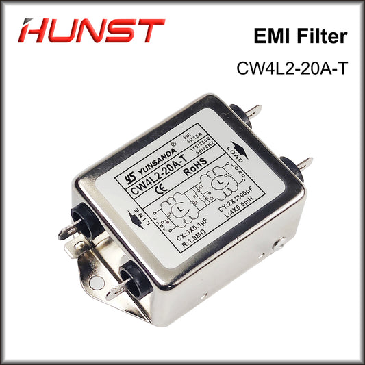 Filtro EMI Hunst Power CW4L2-20A-T Monofásico CA 115 V / 250 V 20 A 50/60 HZ para máquina de corte a laser e máquina de marcação a laser. 