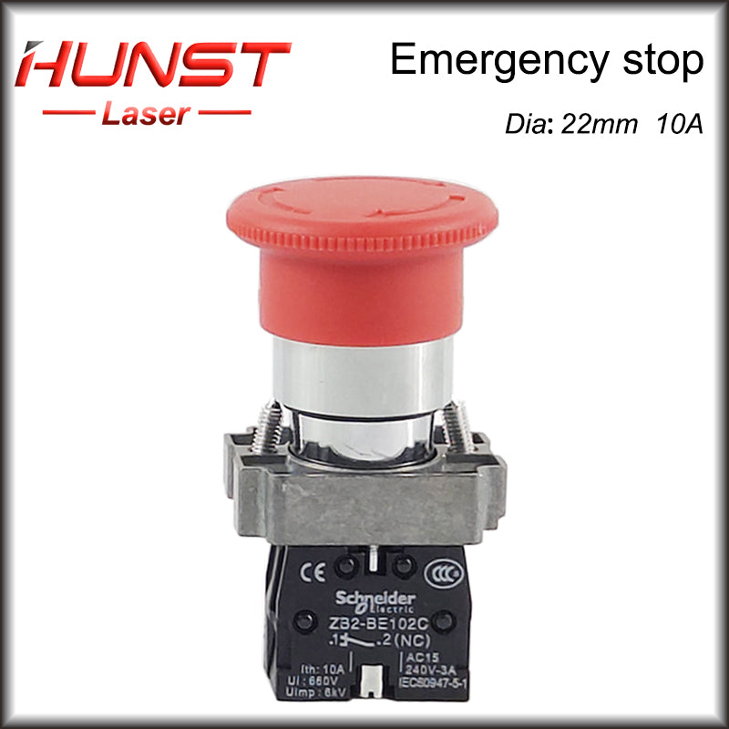 Botão de parada de emergência Hunst NC Chave interruptora NO AC15 10A para máquina de corte e gravação a laser de CO2