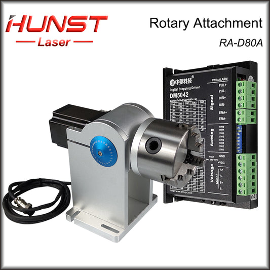 Hunst Rotary Attachment MAX Diâmetro 80mm Dispositivo rotativo com três mandris + driver DM5042 para máquina de marcação a laser UV CO2 e fibra