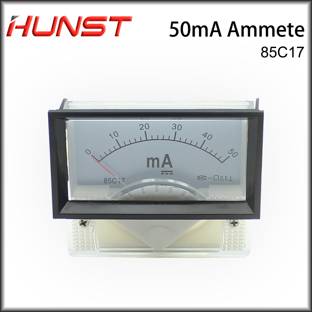 Hunst 50mA Amperímetro 85C17 DC 0-50mA Painel de amperímetro analógico Medidor de corrente para máquina de corte e gravação a laser de CO2 