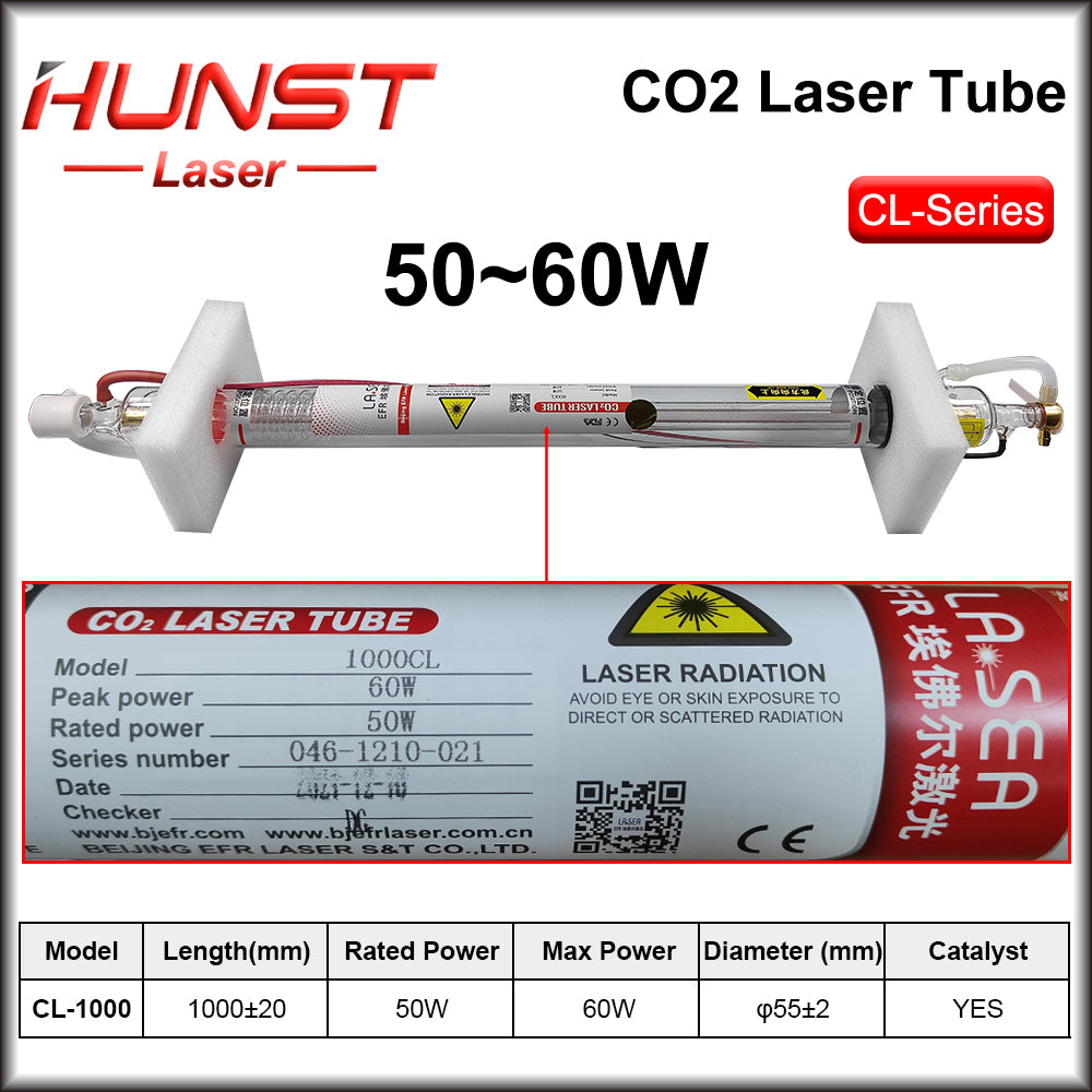 Hunst EFR F2 F4 F6 Co2 Laser Tubo Potência 40~150W Diâmetro 60/80mm Lâmpada Laser Para Co2 Laser Cutter Máquina de Gravação