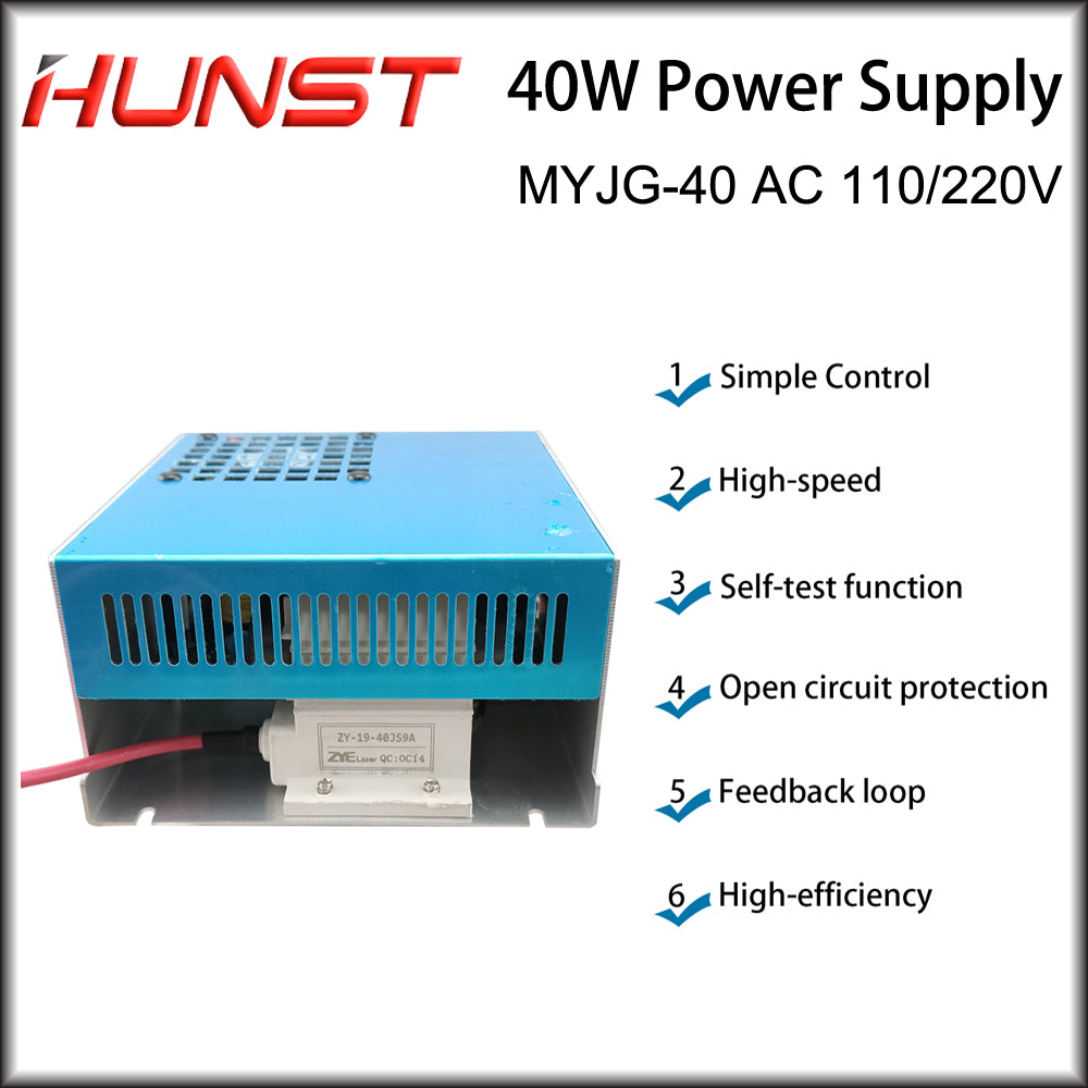 Hunst 40W CO2 Laser Power Supply 110V/220V para 30W 40W 50W Máquina de corte e gravação MYJG-40W Laser Generato