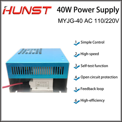 Hunst 40W CO2 Laser Power Supply 110V/220V para 30W 40W 50W Máquina de corte e gravação MYJG-40W Laser Generato