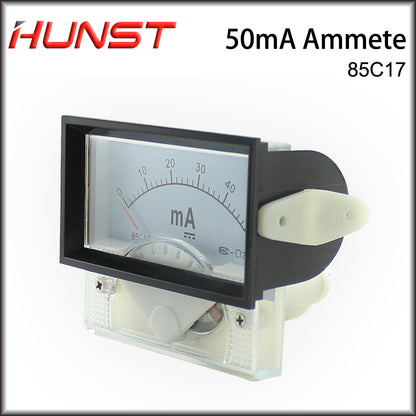 Hunst 50mA Amperímetro 85C17 DC 0-50mA Painel de amperímetro analógico Medidor de corrente para máquina de corte e gravação a laser de CO2 