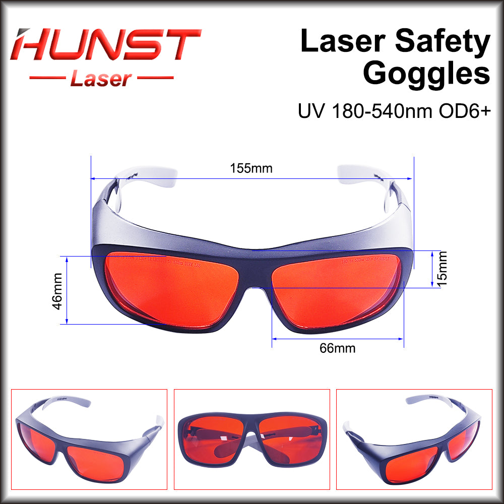 Óculos de proteção a laser HUNST 355 e 532 nm, tamanho médio, proteção contra raios UV e laser verde. 