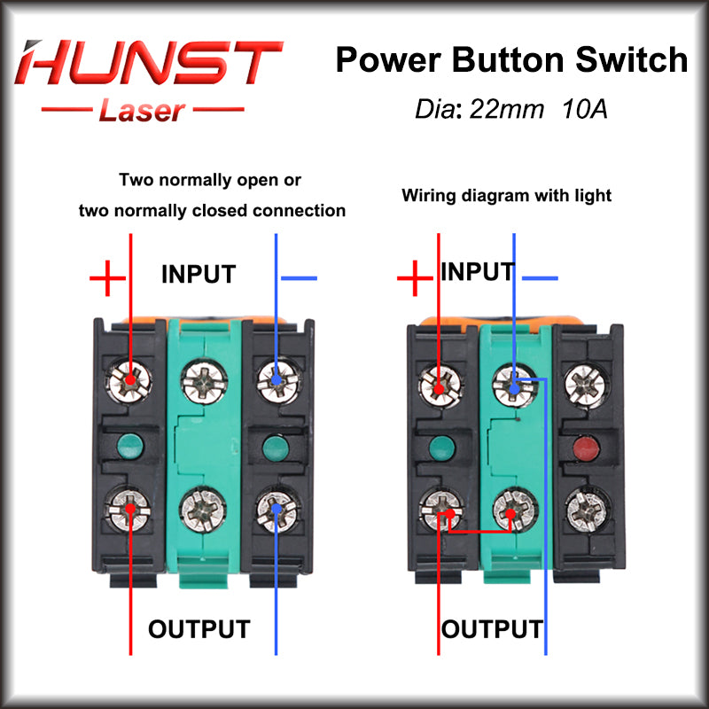 Hunst 22mm Interruptor de botão de pressão de contato de prata de qualidade, para máquina de marcação a laser e máquina de corte e gravação a laser de CO2