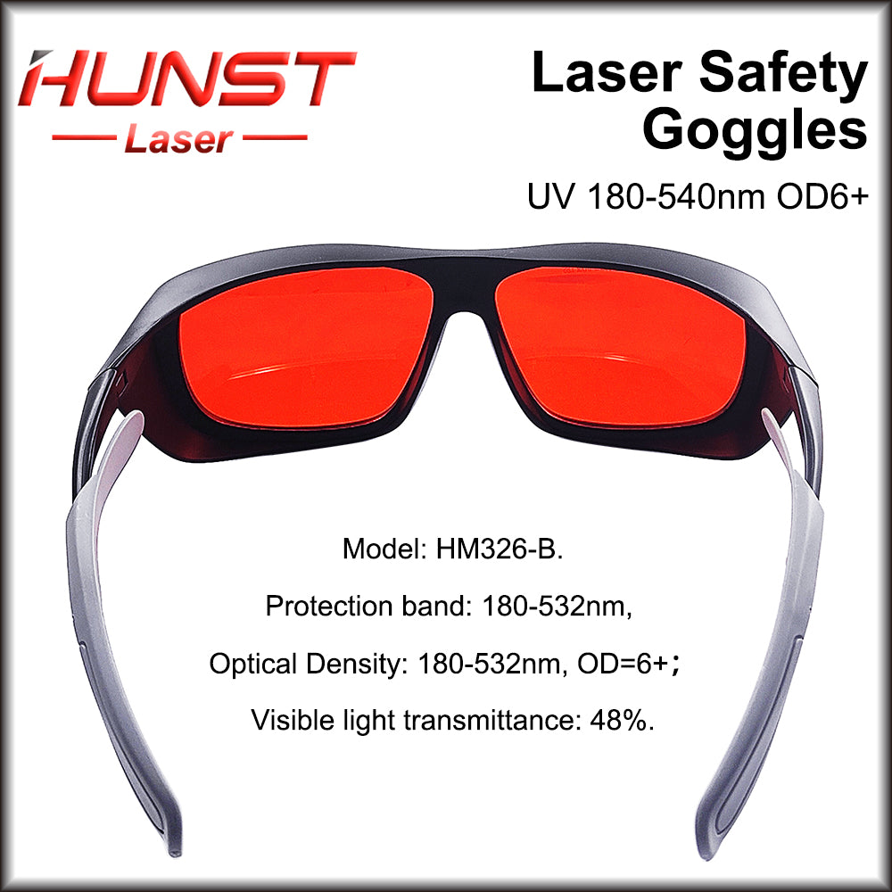 Óculos de proteção a laser HUNST 355 e 532 nm, tamanho médio, proteção contra raios UV e laser verde. 