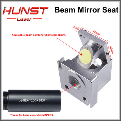 O assento do espelho de feixe de laser de CO2 da HUNST é equipado com espelho de combinação de feixe de luz vermelha e espelho de expansão de feixe