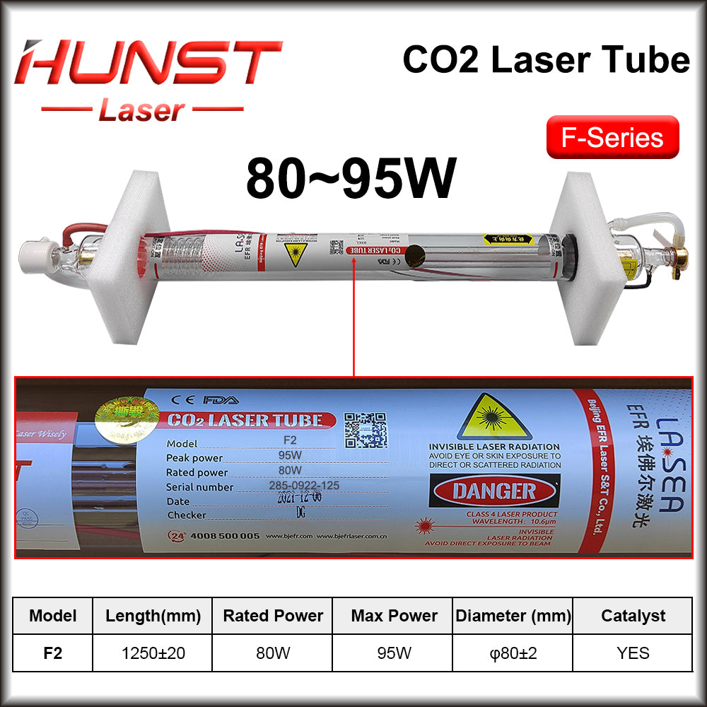 Hunst EFR F2 F4 F6 Co2 Laser Tubo Potência 40~150W Diâmetro 60/80mm Lâmpada Laser Para Co2 Laser Cutter Máquina de Gravação