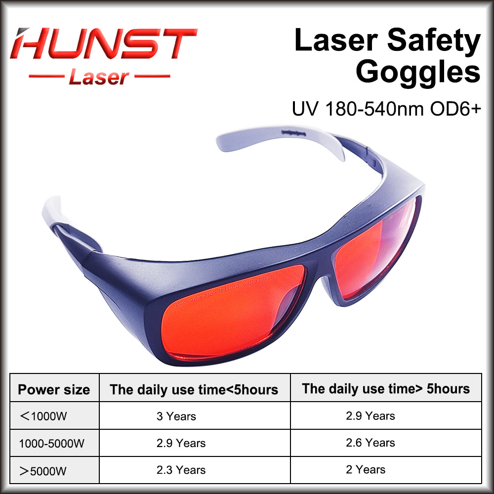 Óculos de proteção a laser HUNST 355 e 532 nm, tamanho médio, proteção contra raios UV e laser verde. 