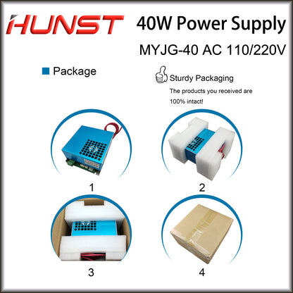 Hunst 40W CO2 Laser Power Supply 110V/220V para 30W 40W 50W Máquina de corte e gravação MYJG-40W Laser Generato