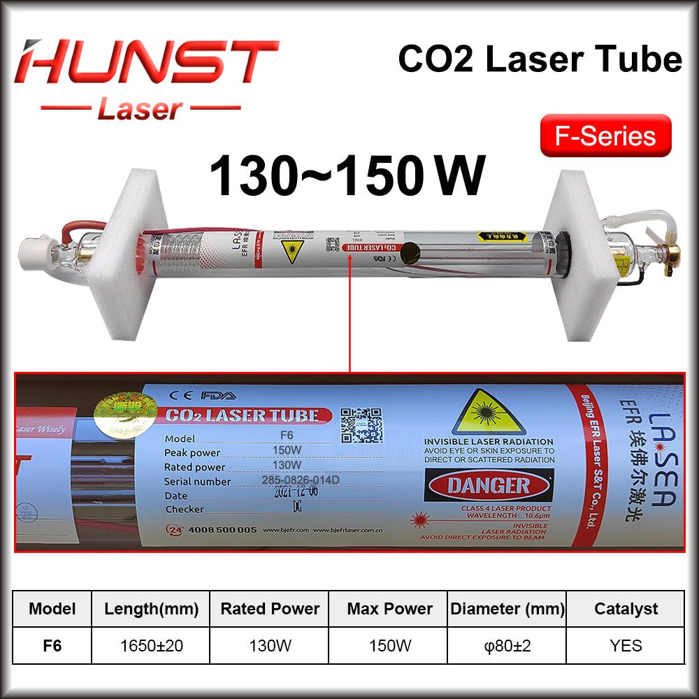 Hunst EFR F2 F4 F6 Co2 Laser Tubo Potência 40~150W Diâmetro 60/80mm Lâmpada Laser Para Co2 Laser Cutter Máquina de Gravação