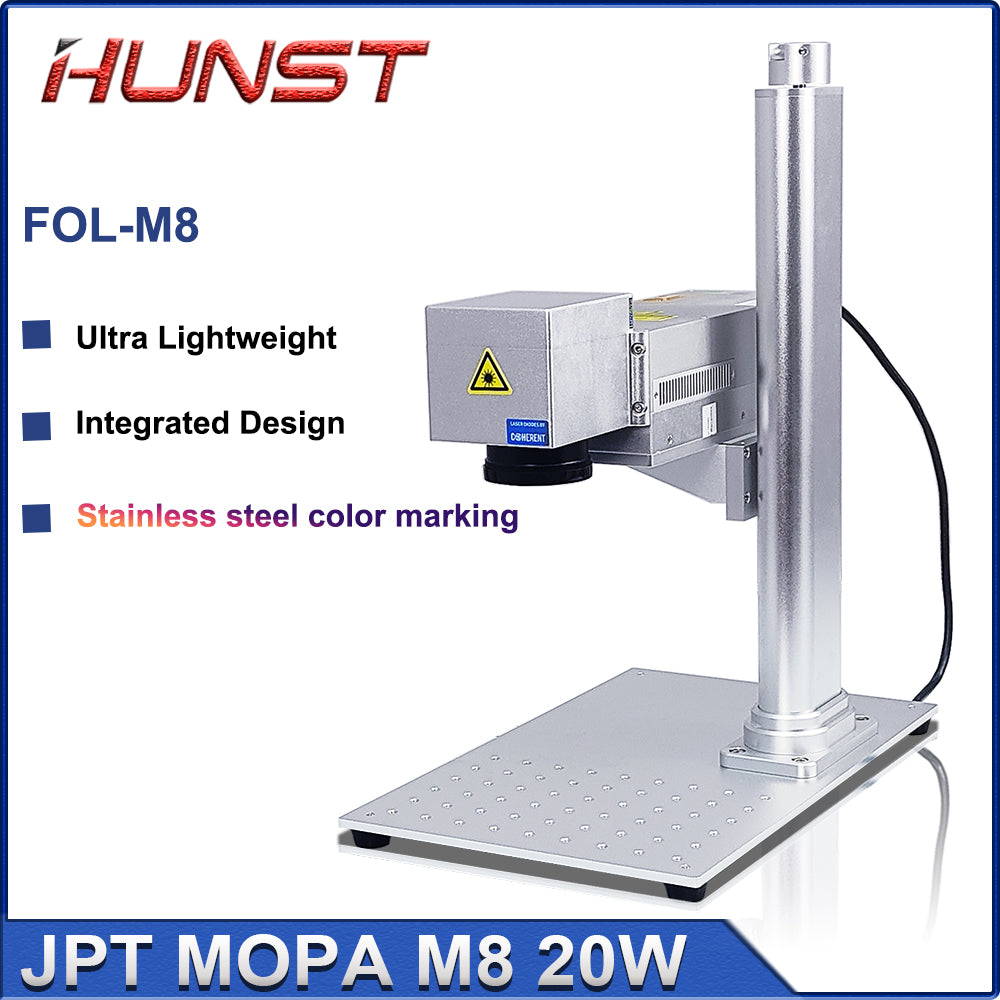 Máquina de marcação a laser HUNST Mini 20W JPT MOPA M8 Laser de fibra portátil para marcação colorida de aço inoxidável e gravação em metal faça você mesmo. 