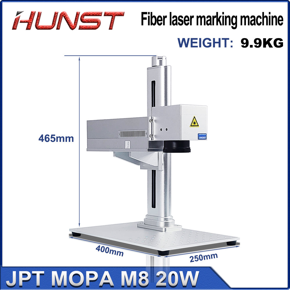 Máquina de marcação a laser HUNST Mini 20W JPT MOPA M8 Laser de fibra portátil para marcação colorida de aço inoxidável e gravação em metal faça você mesmo. 