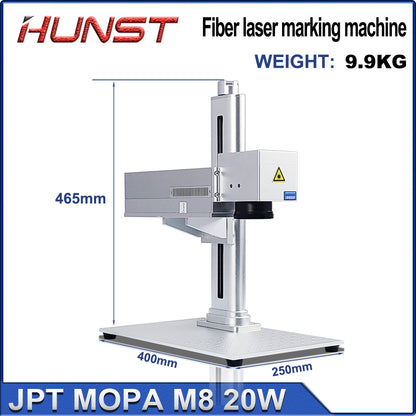 Máquina de marcação a laser HUNST Mini 20W JPT MOPA M8 Laser de fibra portátil para marcação colorida de aço inoxidável e gravação em metal faça você mesmo. 