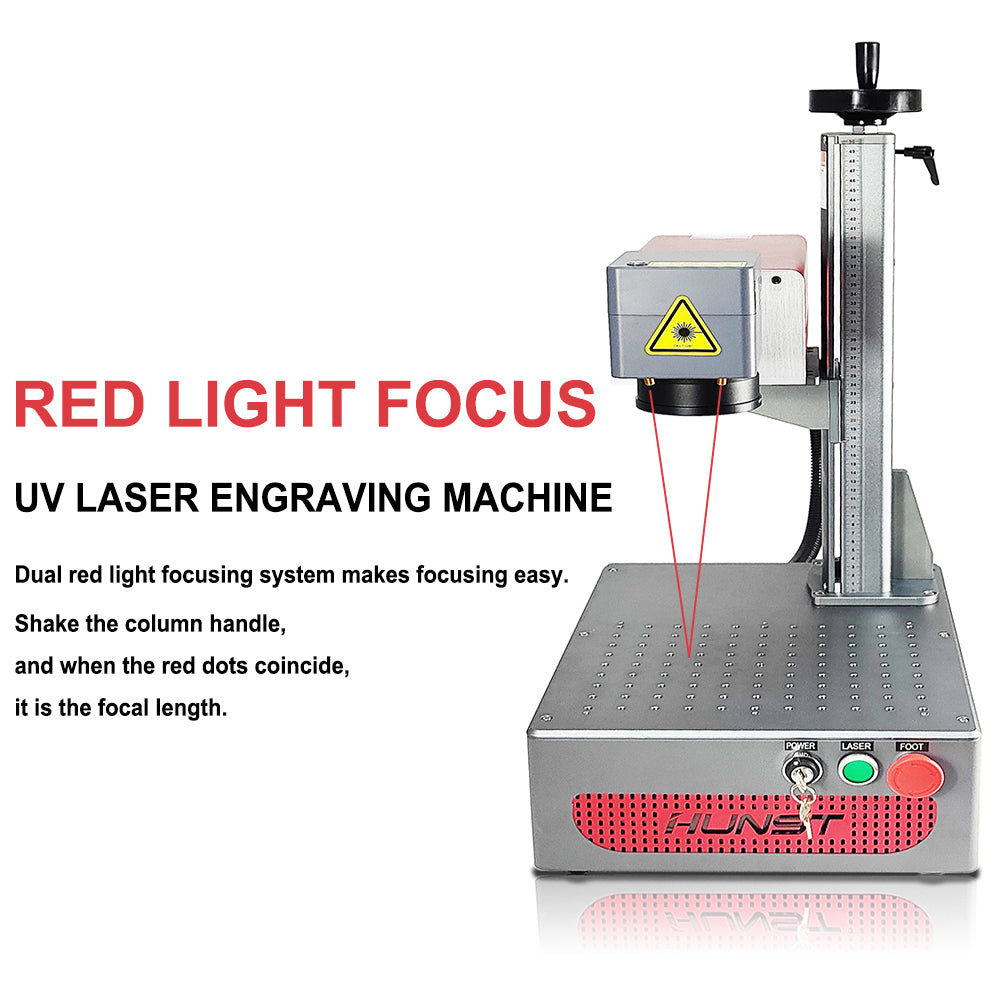 A pequena máquina de marcação a laser UV portátil de 5 W da HUNST é adequada para gravar plástico, PVC, vidro, jade, garrafas de couro, etc. 