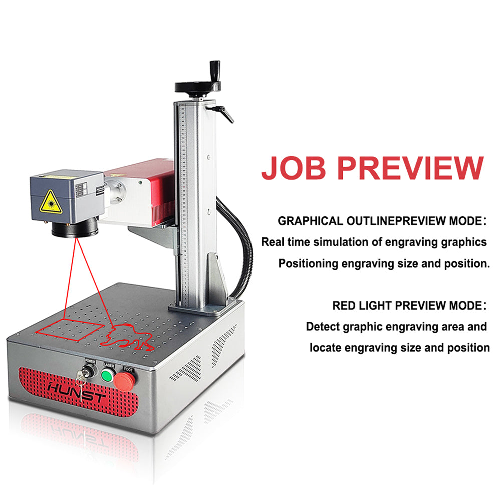 A pequena máquina de marcação a laser UV portátil de 5 W da HUNST é adequada para gravar plástico, PVC, vidro, jade, garrafas de couro, etc. 