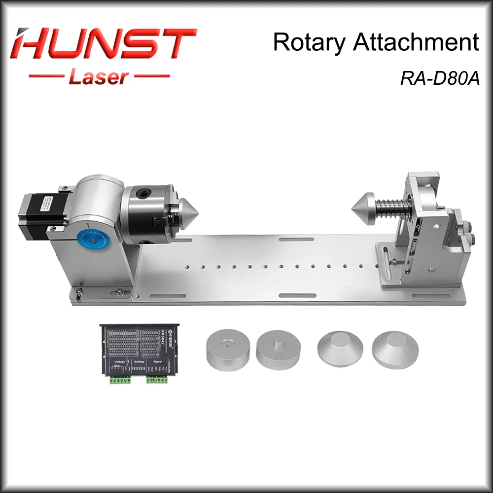 Mandril de mesa de trabalho de 3 mandíbulas de eixo rotativo HUNST D80A e cabeçote de indexação de contraponto de atividade para máquina de marcação e gravação a laser CNC 