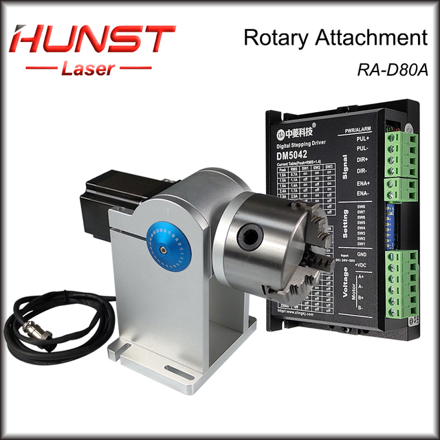 Mandril de mesa de trabalho de 3 mandíbulas de eixo rotativo HUNST D80A e cabeçote de indexação de contraponto de atividade para máquina de marcação e gravação a laser CNC 
